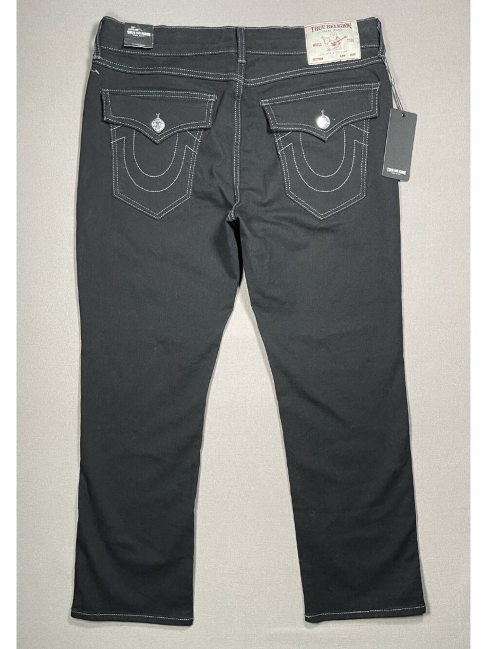 NWT True Religion Ricky Flap Relaxed Straight Black Jeans - Men Size 34 x 30